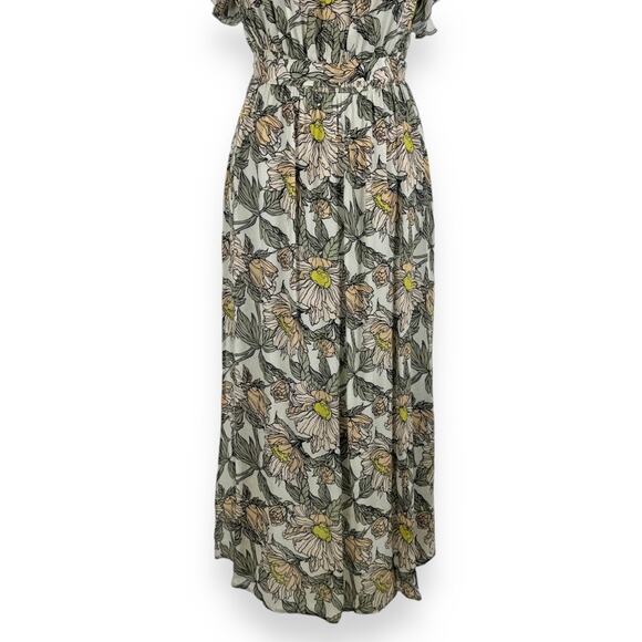 Anthropologie Blank London Dress Womens XS Gray Floral Flounce Maxi Wrap - Picture 8 of 14